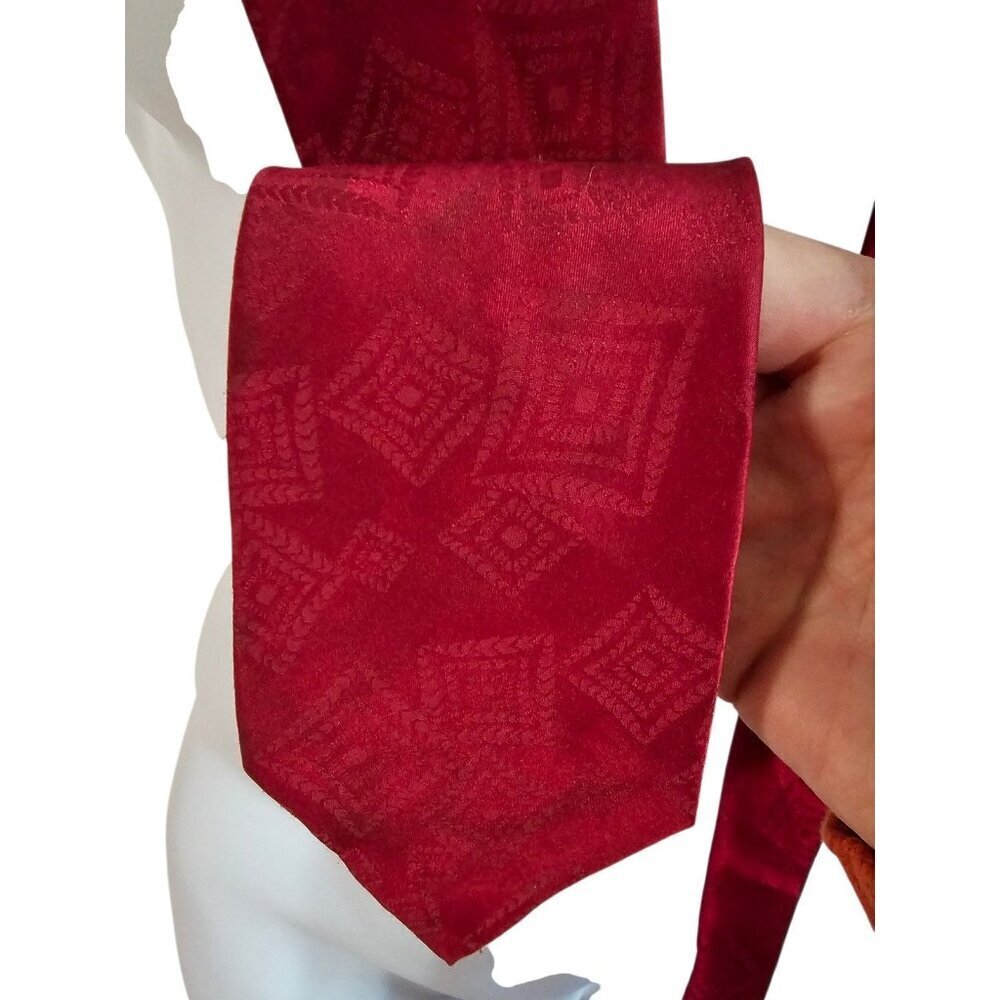 David Taylor Men's Geometric Jacquard Tie Burgundy Red Necktie - Picture 5 of 5
